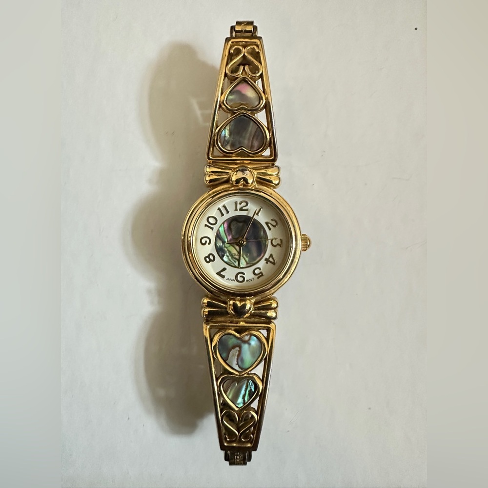 Avon Abalone Quartz Watch Stretch MOP DIAL & HEARTS